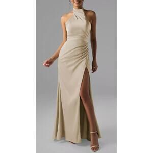 AW BRIDAL SZ 6 S champagne crystal Aiden gala cocktail party maxi dress NEW B39